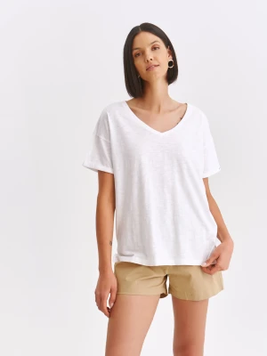 Zdjęcie produktu T-shirt damski biały - SPO6237BI t-shirt krótki rękaw - TOP SECRET - Odzieżowy sklep internetowy TOP SECRET