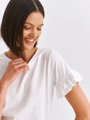 Zdjęcie produktu T-shirt damski biały - SPO6248BI t-shirt krótki rękaw - TOP SECRET - Odzieżowy sklep internetowy TOP SECRET