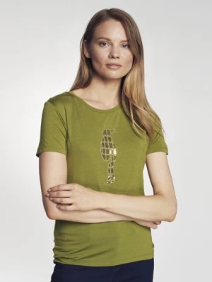 T-shirt damski khaki z aplikacją OCHNIK
