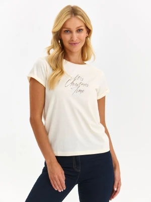 T-shirt damski kremowy - SPO6096KR t-shirt krótki rękaw - TOP SECRET - Odzieżowy sklep internetowy TOP SECRET
