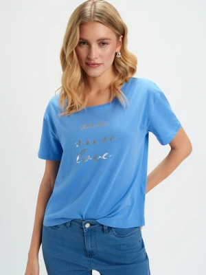 T-shirt damski niebieski - SPO6220NI t-shirt krótki rękaw - TOP SECRET - Odzieżowy sklep internetowy TOP SECRET