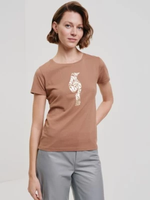 T-shirt damski w kolorze camel z wilgą OCHNIK