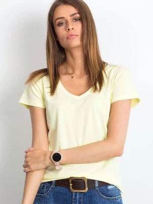 T-shirt damski w serek - jasnożółty BASIC FEEL GOOD