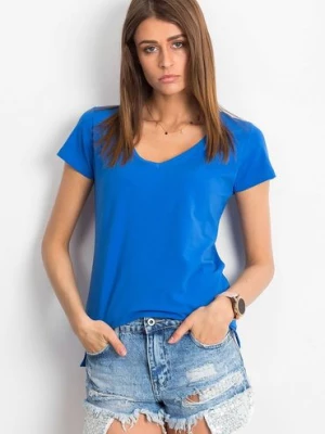 T-shirt damski w serek niebieski BASIC FEEL GOOD