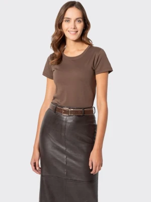 T-shirt damski z bawełny basic ciemny brąz Wittchen