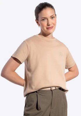 T-shirt damski z bawełny beżowy Wittchen