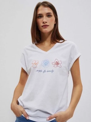 T-shirt damski z dekoltem w serek i nadrukiem Moodo