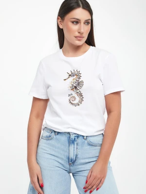 Zdjęcie produktu T-shirt damski z nadrukiem i cyrkoniami LIU JO