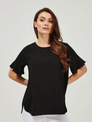 T-shirt damski z ozdobnym rękawem - czarna Moodo