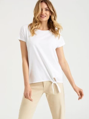 T-shirt damski z ozdobnym wiązaniem biały Greenpoint