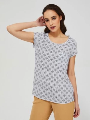 T-shirt damski z wiskozy z geometrycznym nadrukiem - biały Moodo