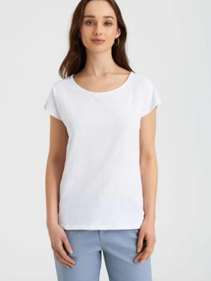 T-shirt damski ze zdobieniami na rękawach biały Greenpoint