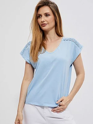 T-shirt damski ze zdobieniem błękitny Moodo