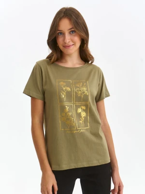 T-shirt damski zielony - SPO6085ZI t-shirt krótki rękaw - TOP SECRET - Odzieżowy sklep internetowy TOP SECRET