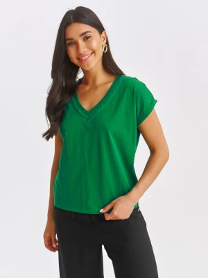 T-shirt damski zielony - SPO6199ZI t-shirt krótki rękaw - TOP SECRET - Odzieżowy sklep internetowy TOP SECRET