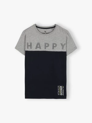 T-shirt dla chłopca dzianinowy szary Happy Lincoln & Sharks by 5.10.15.