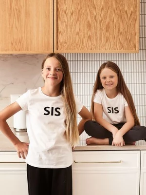 T-shirt dziewczęcy biały z napisem - SIS Family Concept by 5.10.15.