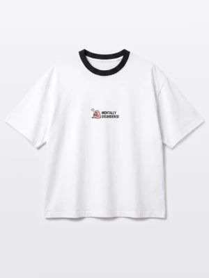 T-shirt dziewczęcy boxy, z grafiką z przodu, biały Reporter