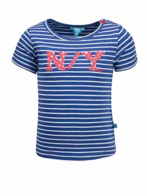 T-shirt dziewczęcy, niebieski, paski, NY, Lief