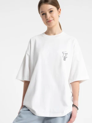 T-shirt dziewczęcy oversize z minimalistyczną grafiką Reporter