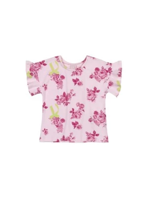 T-shirt dziewczęcy w kwiatki - różowy Quimby