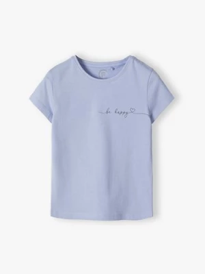 T-shirt dziewczęcy z napisem Be Happy niebieski Family Concept by 5.10.15.