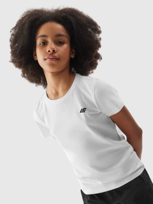 T-shirt gładki dziewczęcy - biały 4F