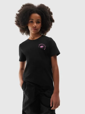 T-shirt gładki dziewczęcy - czarny 4F JUNIOR