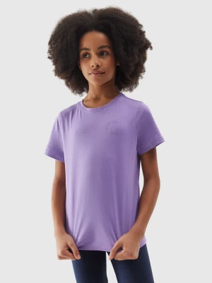T-shirt gładki dziewczęcy - fioletowy 4F JUNIOR