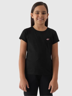 T-shirt gładki dziewczęcy - głęboka czerń 4F
