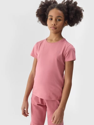 T-shirt gładki dziewczęcy - różowy 4F