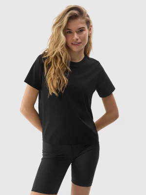 T-shirt gładki z bawełną organiczną damski - czarny 4F
