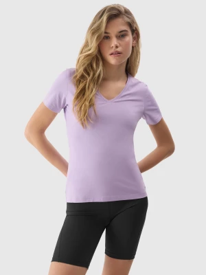 T-shirt gładki z bawełną organiczną damski - fioletowy 4F