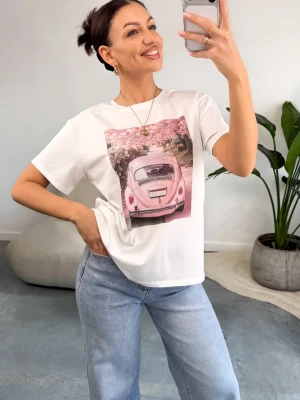 T-shirt Kremowy Pink Car ClothStore