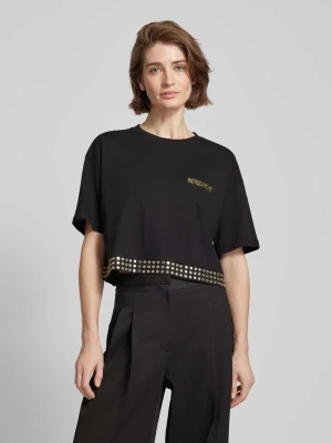 T-shirt krótki z nadrukiem z logo i nitami PATRIZIA PEPE