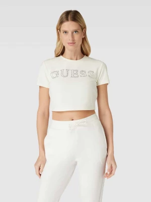 T-shirt krótki z obszyciem kamieniami stras model ‘COUTURE’ Guess Activewear