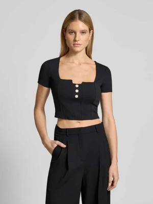 T-shirt o kroju krótkim z obszyciem ozdobnymi kamieniami Model 'Evelina' Guess