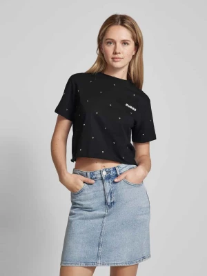 T-shirt krótki z obszyciem ozdobnymi kamieniami model ‘SKYLAR’ Guess Activewear