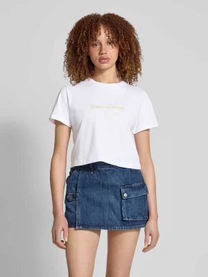 T-shirt krótki z okrągłym, prążkowanym dekoltem Calvin Klein Jeans