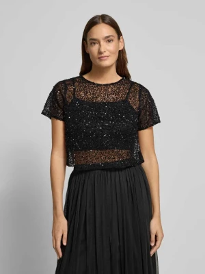 T-shirt krótki z siateczki z cekinami Lace & Beads