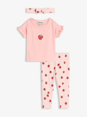 T-shirt, legginsy i opaska (komplet 3-cz.) BonPrix różowy