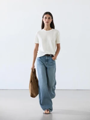 Zdjęcie produktu Koszulka Ze 100% Lnu Z Krótkim Rękawem - Biały Złamany - - Massimo Dutti - Kobieta