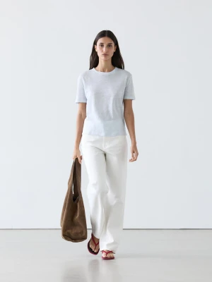 T-Shirt Lniany Z Krótkim Rękawem - Błękitny - - Massimo Dutti - Kobieta