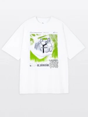 T-shirt LOOSE z grafiką biały Reporter