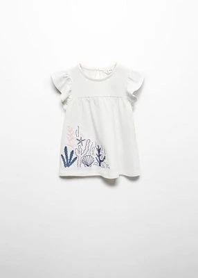 Koszulka z falbankami i haftem MANGO BABY