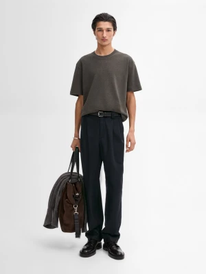 Koszulka Ze 100% Bawełny Średniej Grubości - Szary Antracytowy - - Massimo Dutti - Mężczyzna