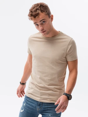 T-shirt męski bawełniany BASIC - piaskowy V11 - Rozmiar: XXL Ombre Clothing