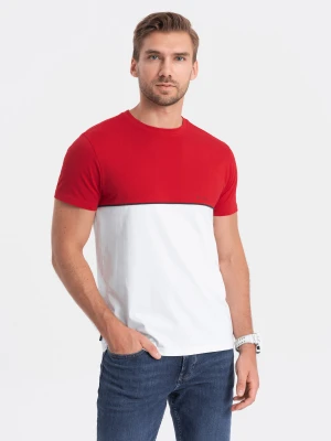 T-shirt męski bawełniany dwukolorowy - czerwono-biały V6 - Rozmiar: XL Ombre Clothing