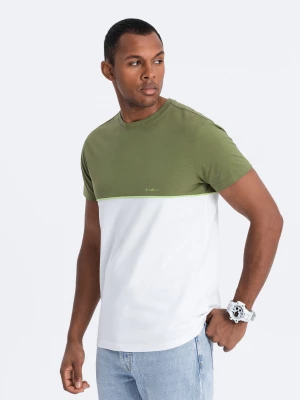 T-shirt męski bawełniany dwukolorowy - oliwkowo-biały V5 S1619
 -                                    L
