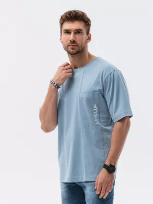 T-shirt męski bawełniany OVERSIZE - niebieski V4 S1628
 -                                    L